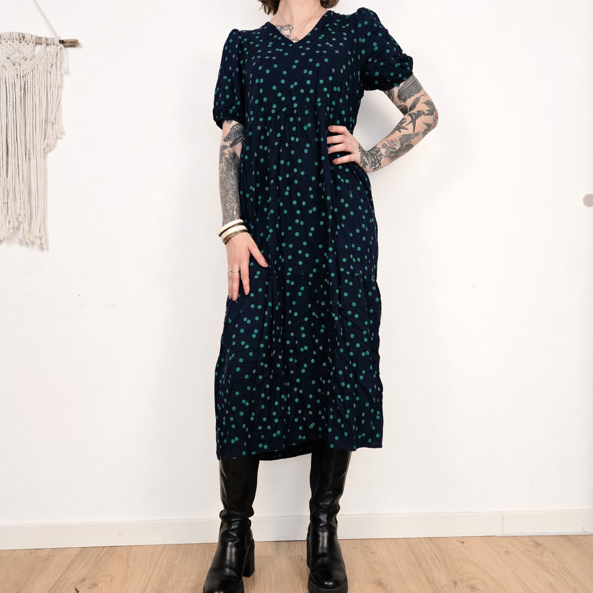 M&S Collection Donkerblauwe Stippen Jurk Dames Maat 36 / S