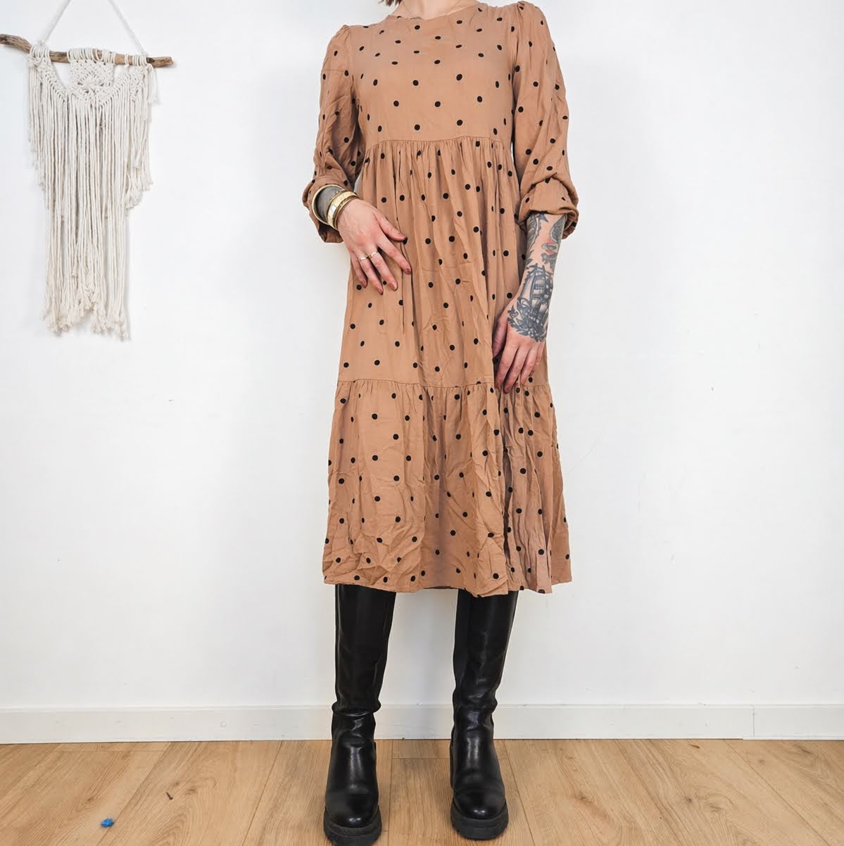 C&A Bruine Stippen Jurk Dames Maat 38 / M