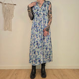 Zara Dames Blauwe Gebloemde Jurk Maat M