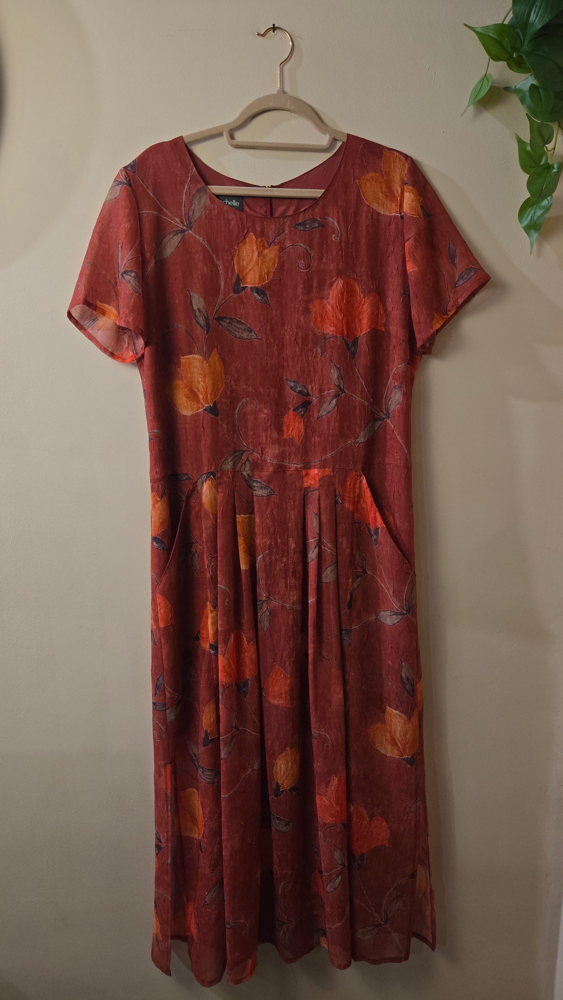 La Rochelle Bloemenjurk Bordeaux Oranje Dames 42 / XL