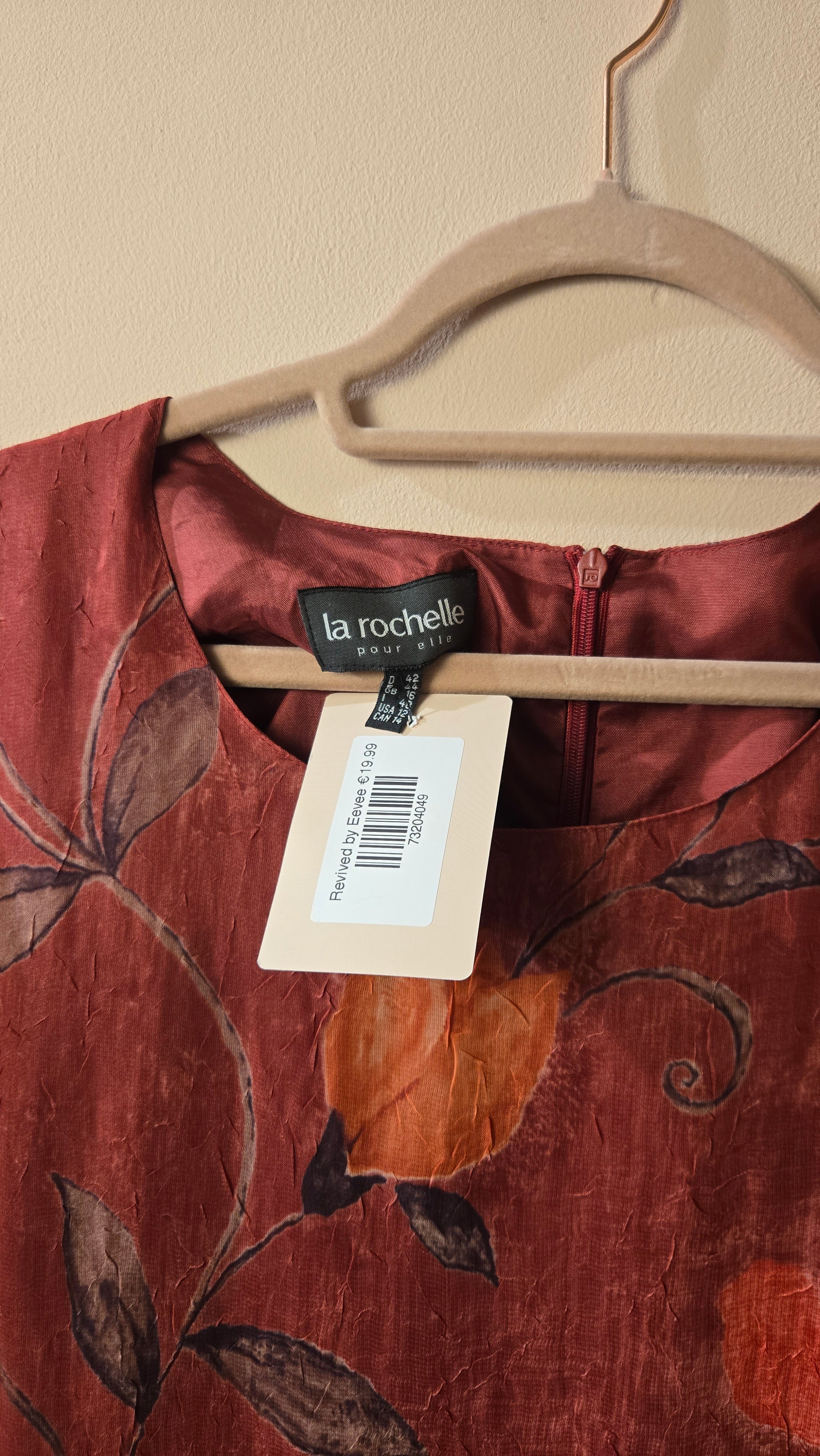 La Rochelle Bloemenjurk Bordeaux Oranje Dames 42 / XL