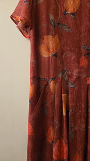 La Rochelle Bloemenjurk Bordeaux Oranje Dames 42 / XL