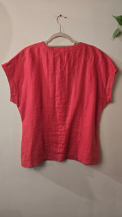 Modana Linnen Blouse Koraal Roze met Bloemborduurwerk Maat 42 / XL