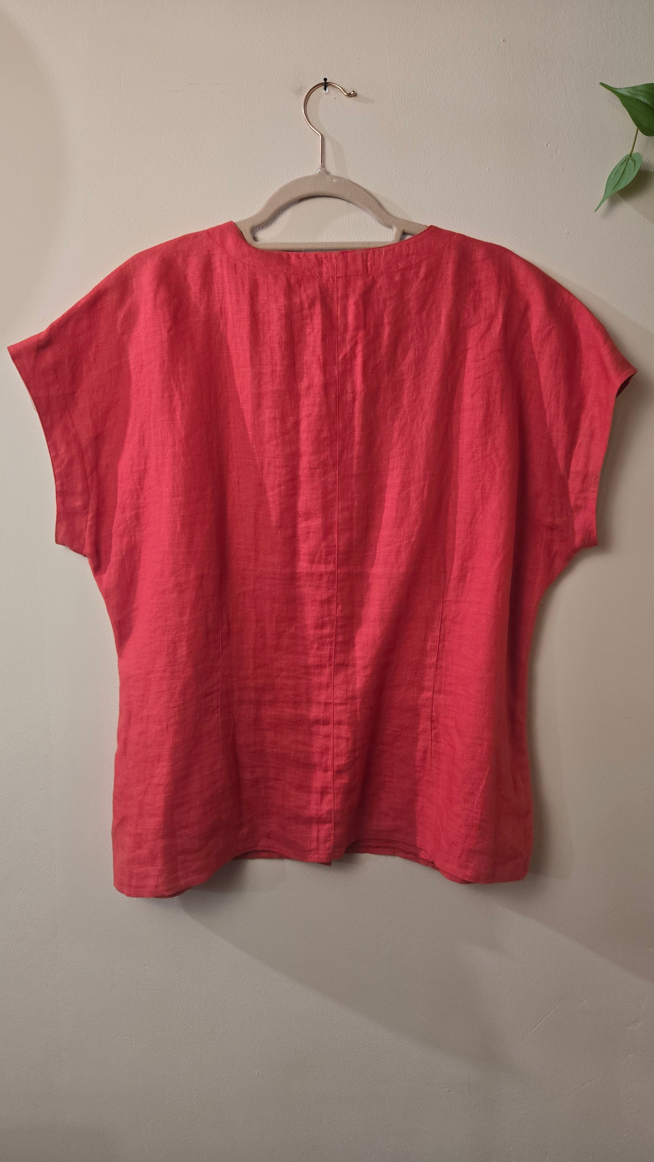 Modana Linnen Blouse Koraal Roze met Bloemborduurwerk Maat 42 / XL