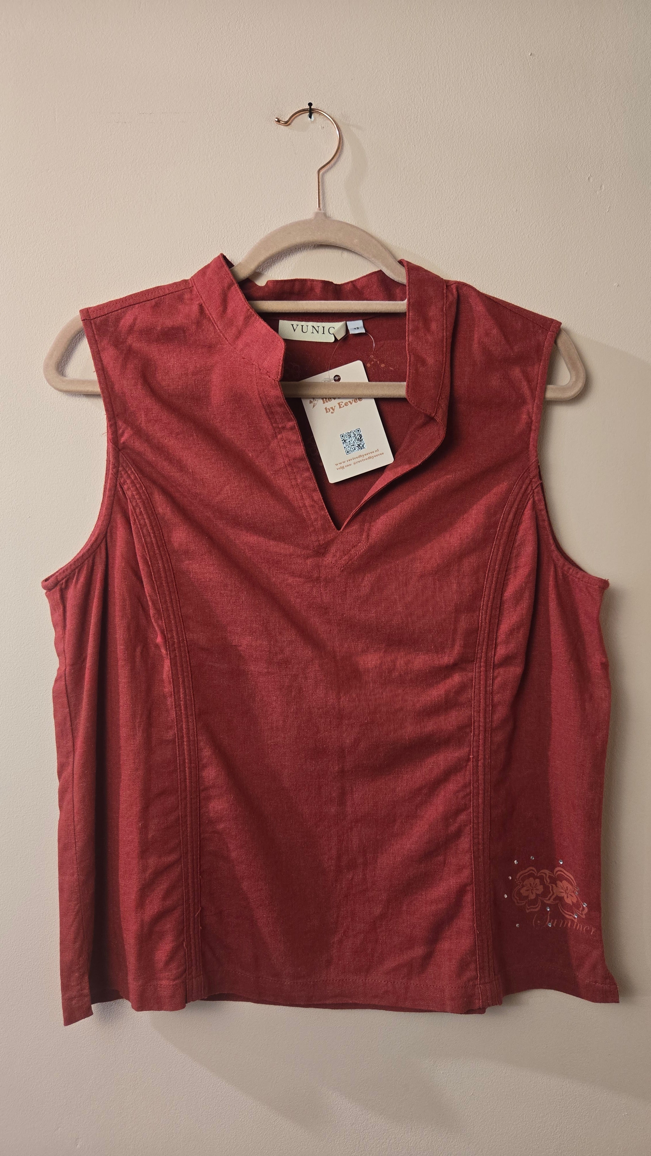 Vunic Mouwloze Linnen Top Bordeaux Maat 42/XL