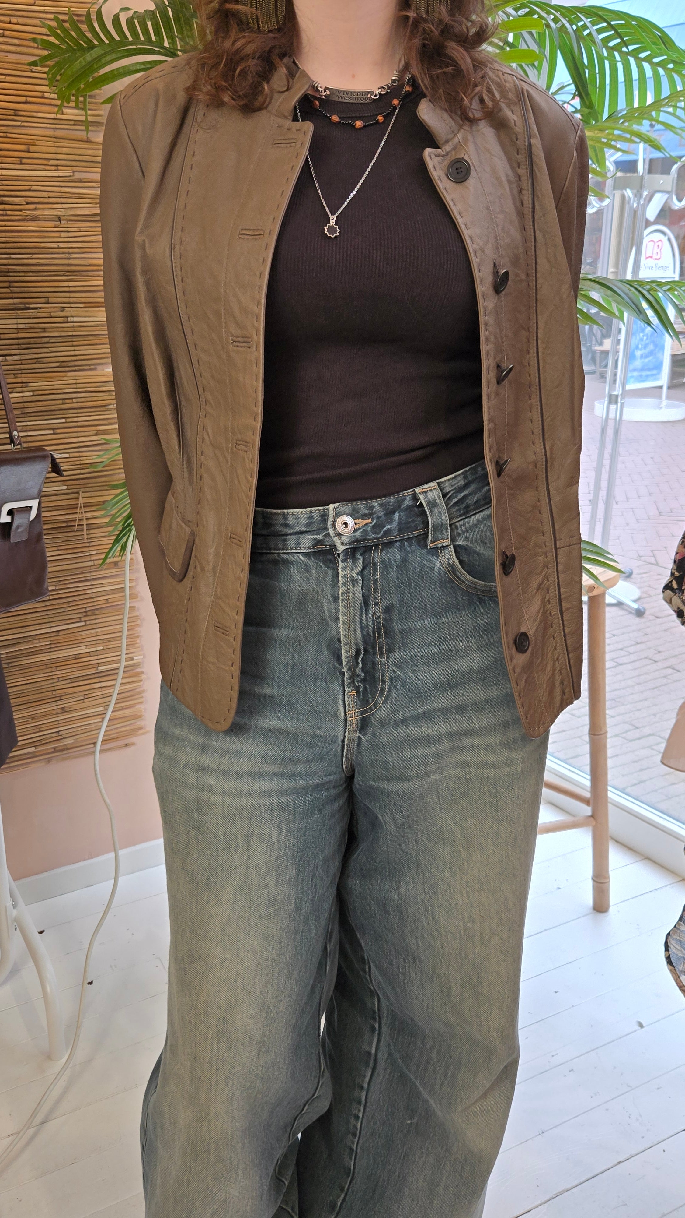 MS Mode Taupe Leren Blazer – Maat 46/3XL