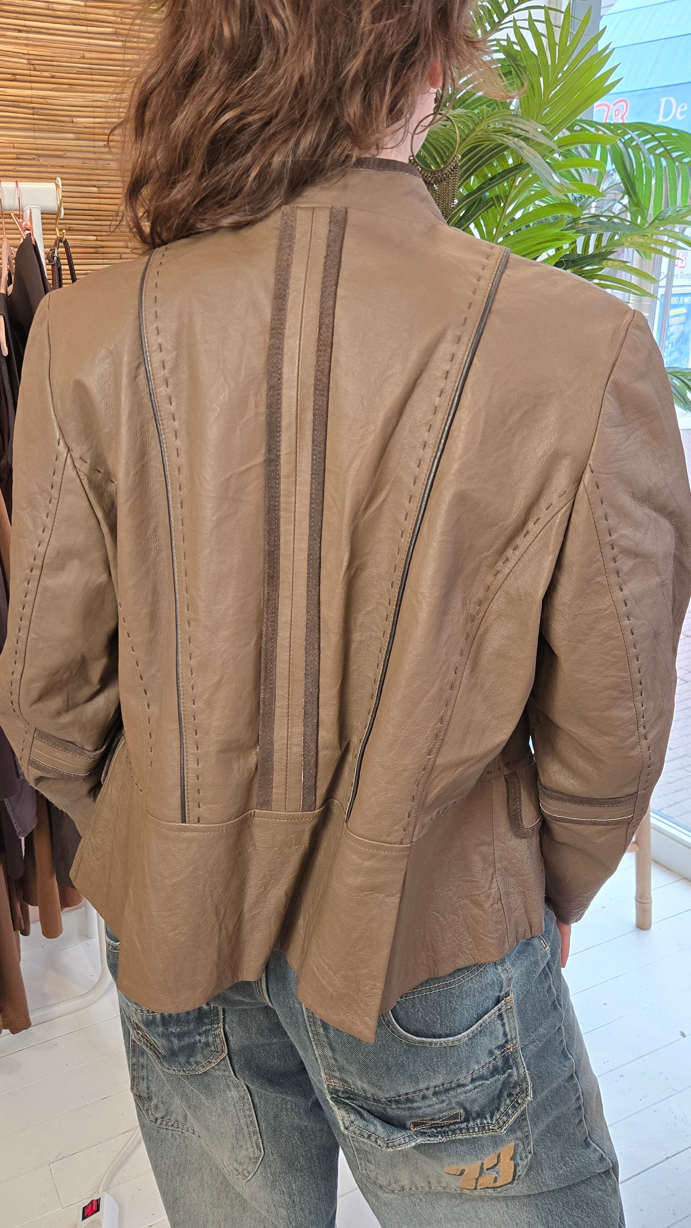 MS Mode Taupe Leren Blazer – Maat 46/3XL