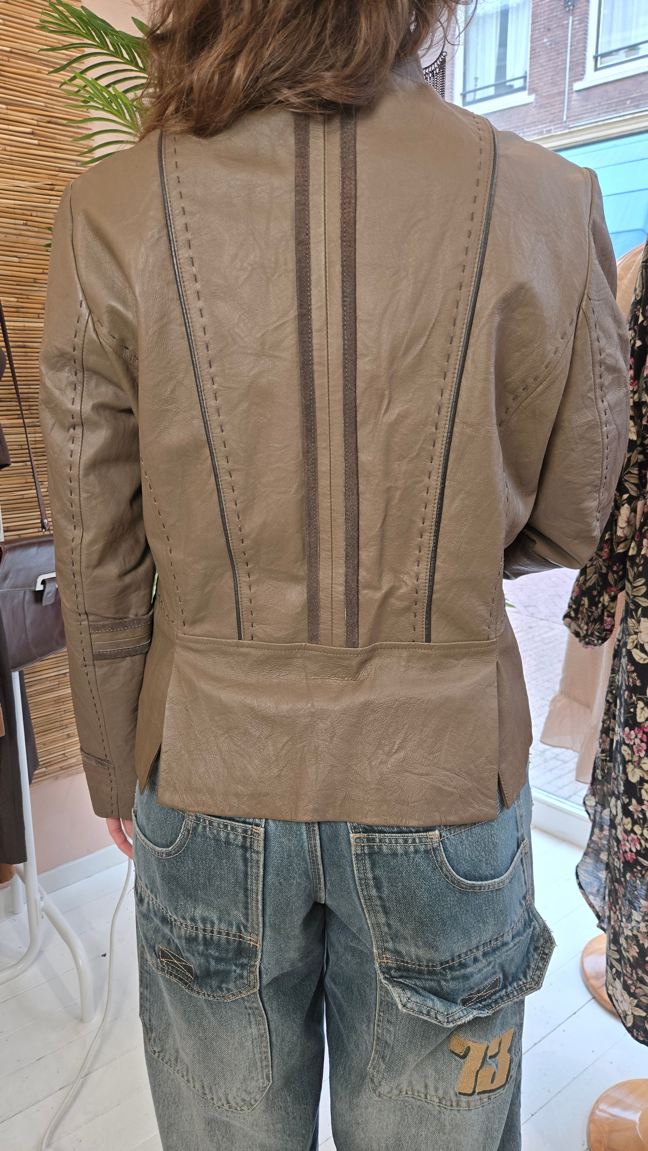 MS Mode Taupe Leren Blazer – Maat 46/3XL