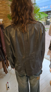 Taifun Collection Zwarte Leren Jas Met Luipaardvoering L