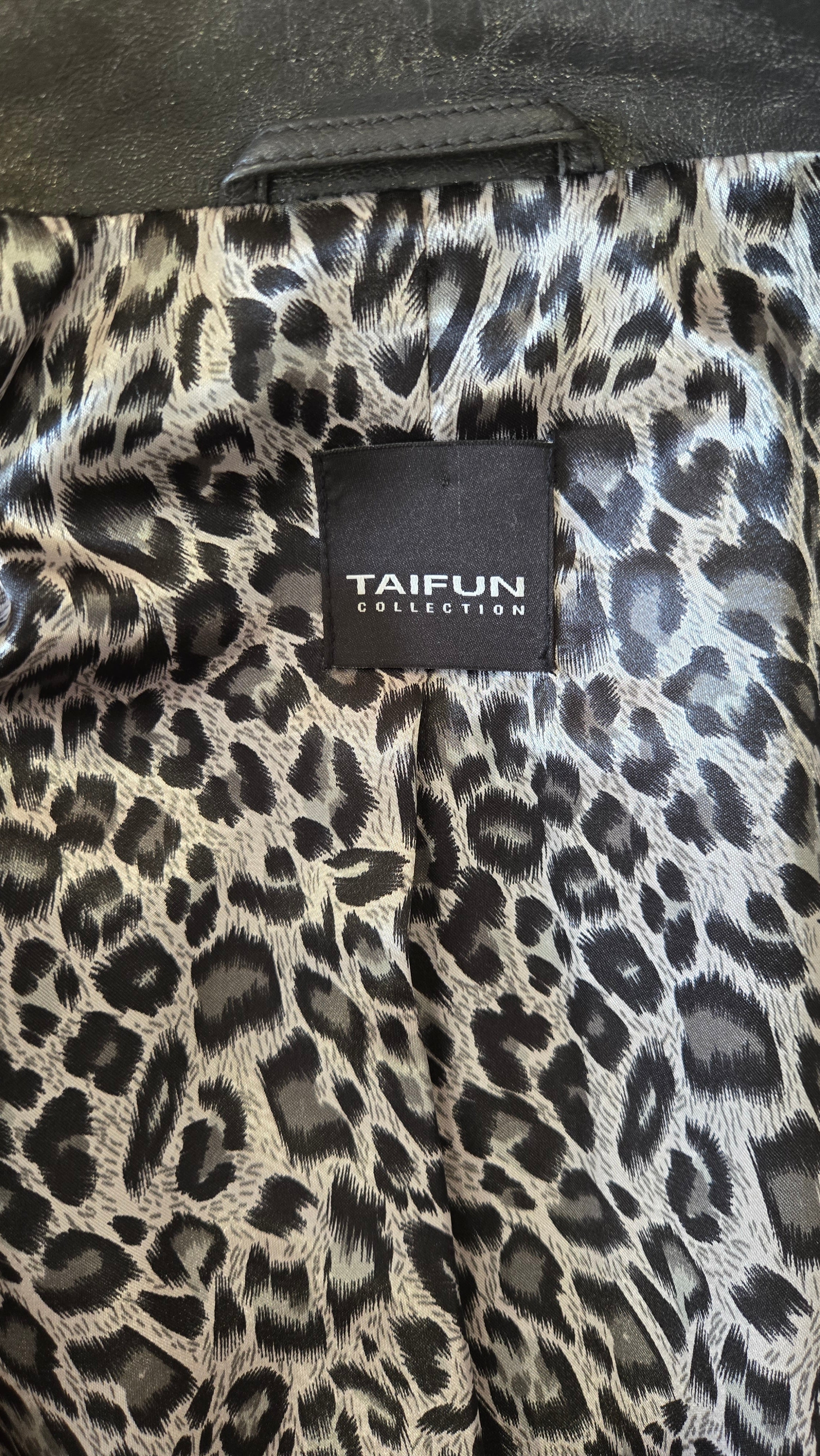 Taifun Collection Zwarte Leren Jas Met Luipaardvoering L