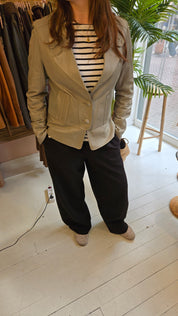 Beige Echt Leren Blazer Jas Vintage Style 38 / M