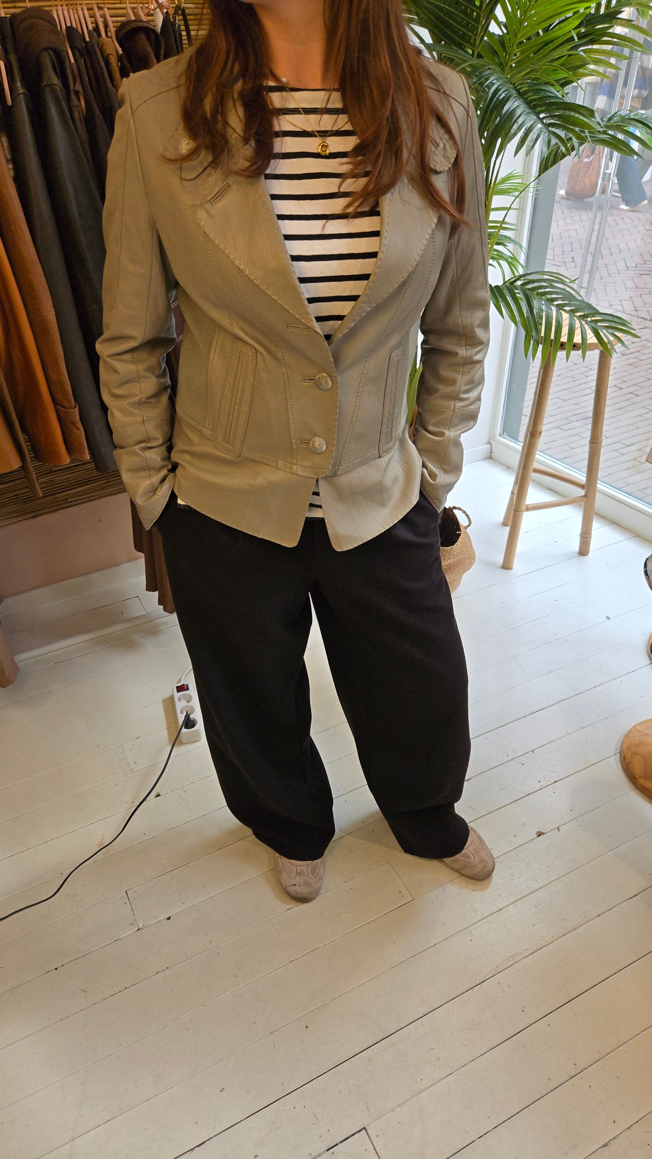 Beige Echt Leren Blazer Jas Vintage Style 38 / M