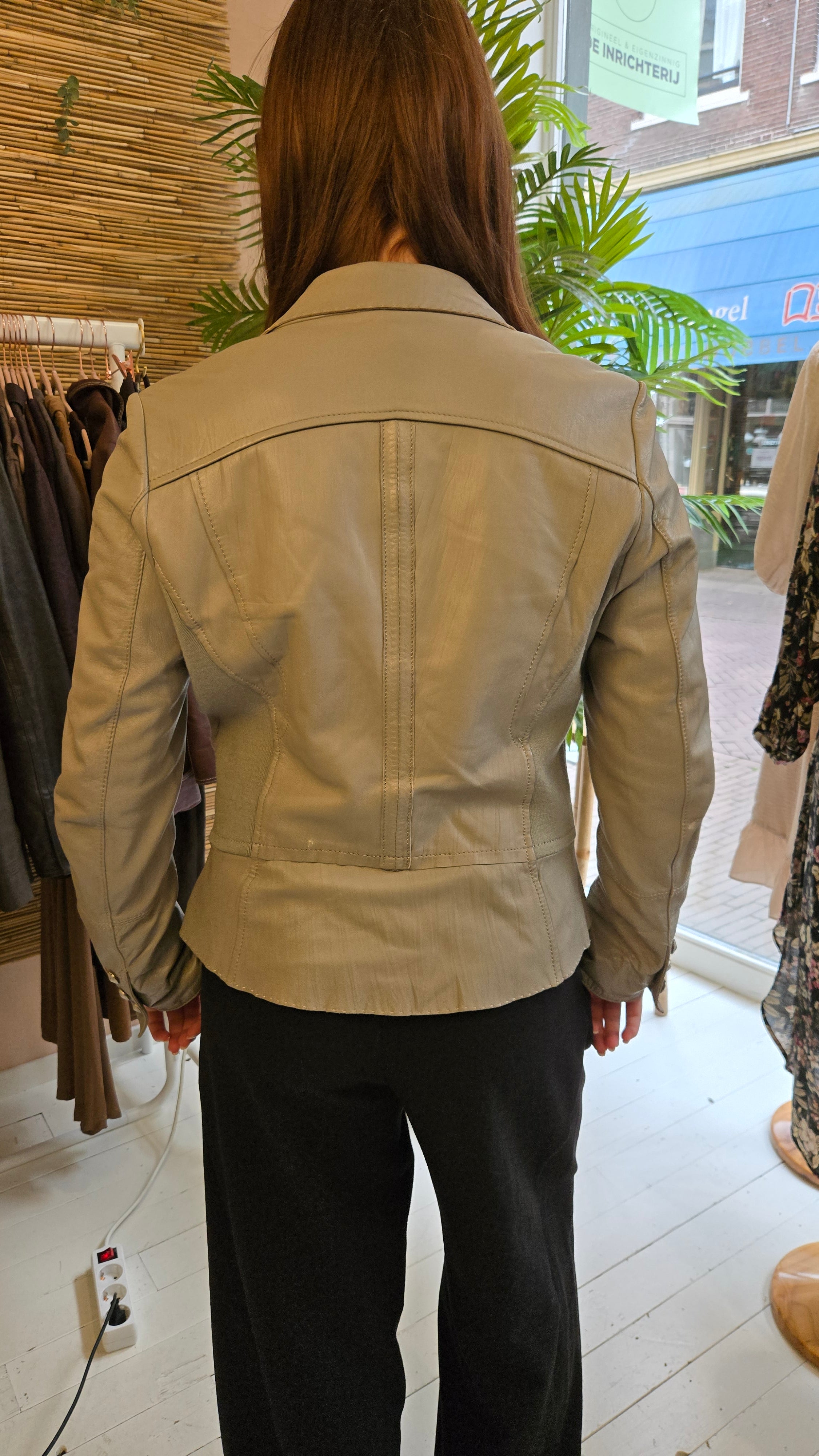 Beige Echt Leren Blazer Jas Vintage Style 38 / M