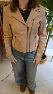 Superstar Beige Echt Leren Bikerjack Dames M