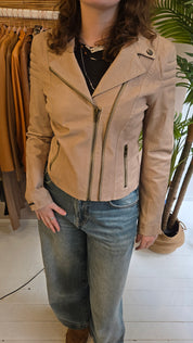 Superstar Beige Echt Leren Bikerjack Dames M