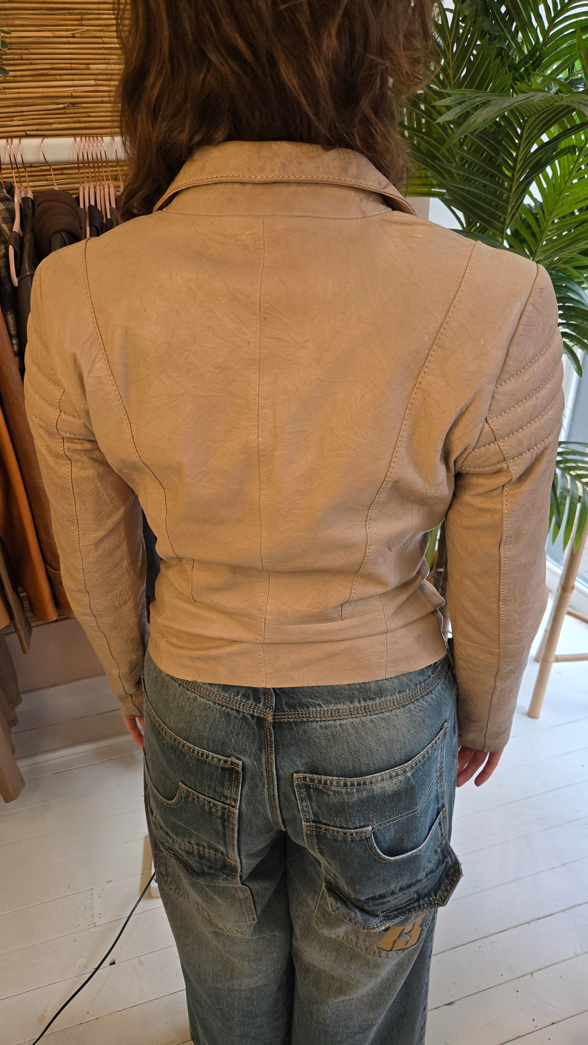 Superstar Beige Echt Leren Bikerjack Dames M