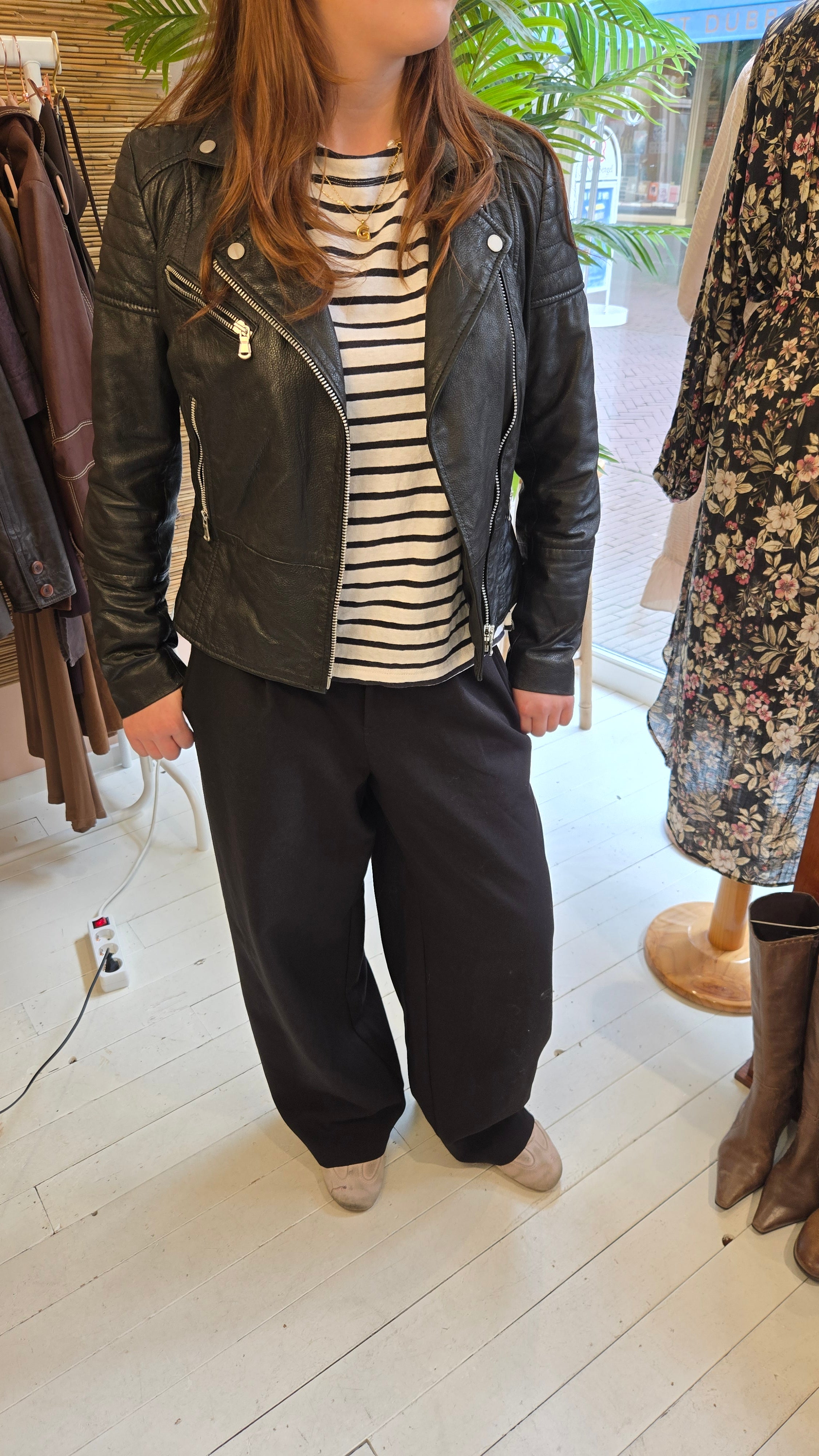 Barneys Originals Zwart Echt Leren Bikerjack Dames 10 / M