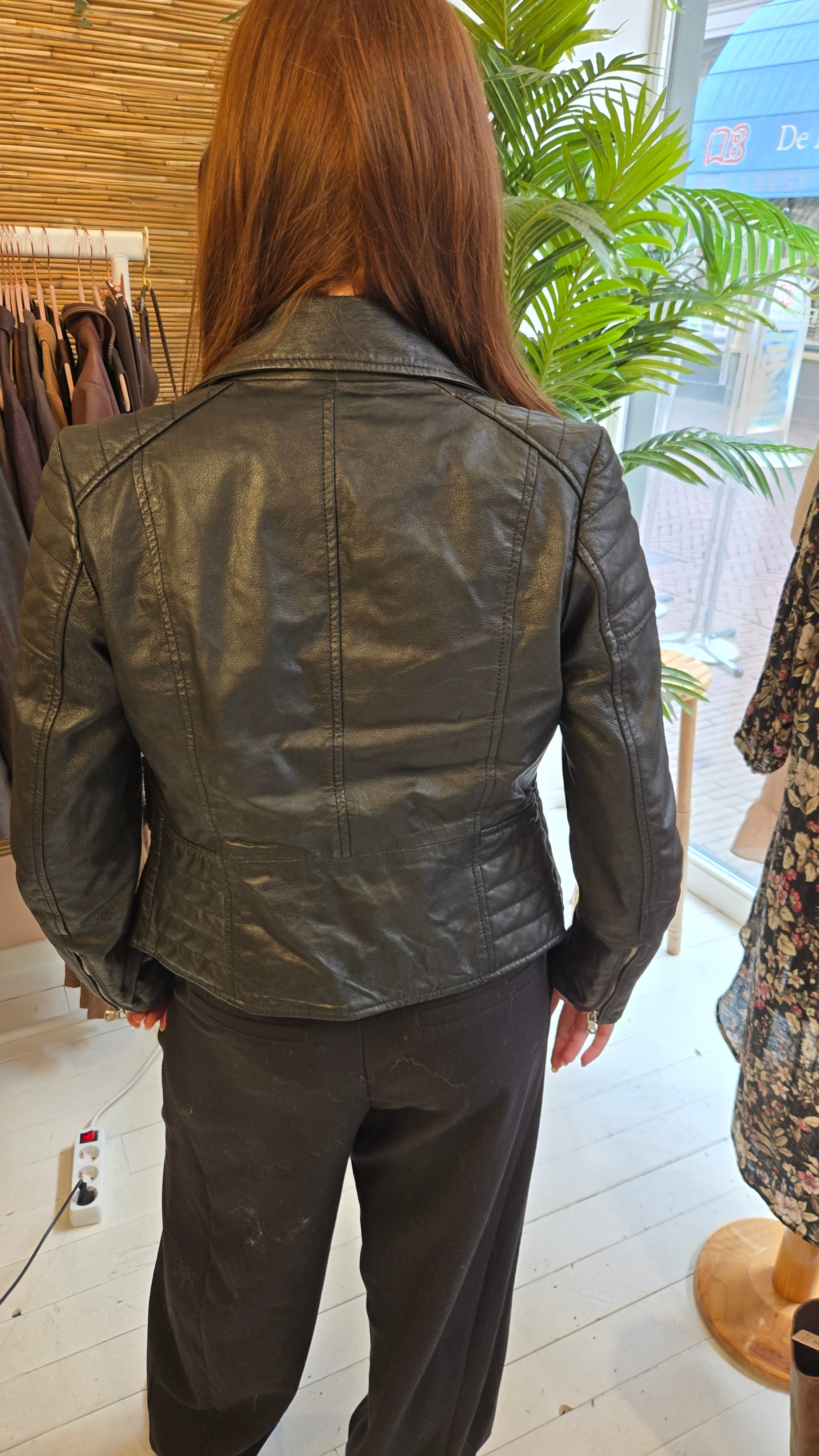 Barneys Originals Zwart Echt Leren Bikerjack Dames 10 / M