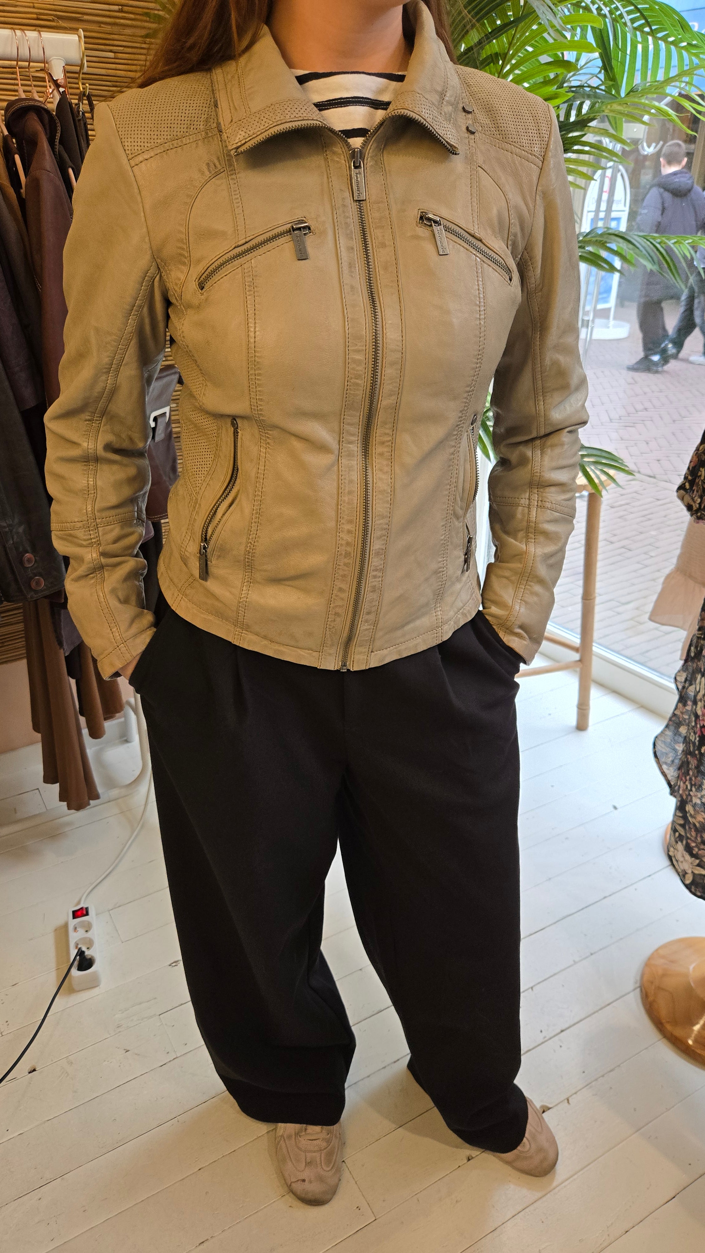 Tamaris Beige Echt Leren Jas Dames 36 / S