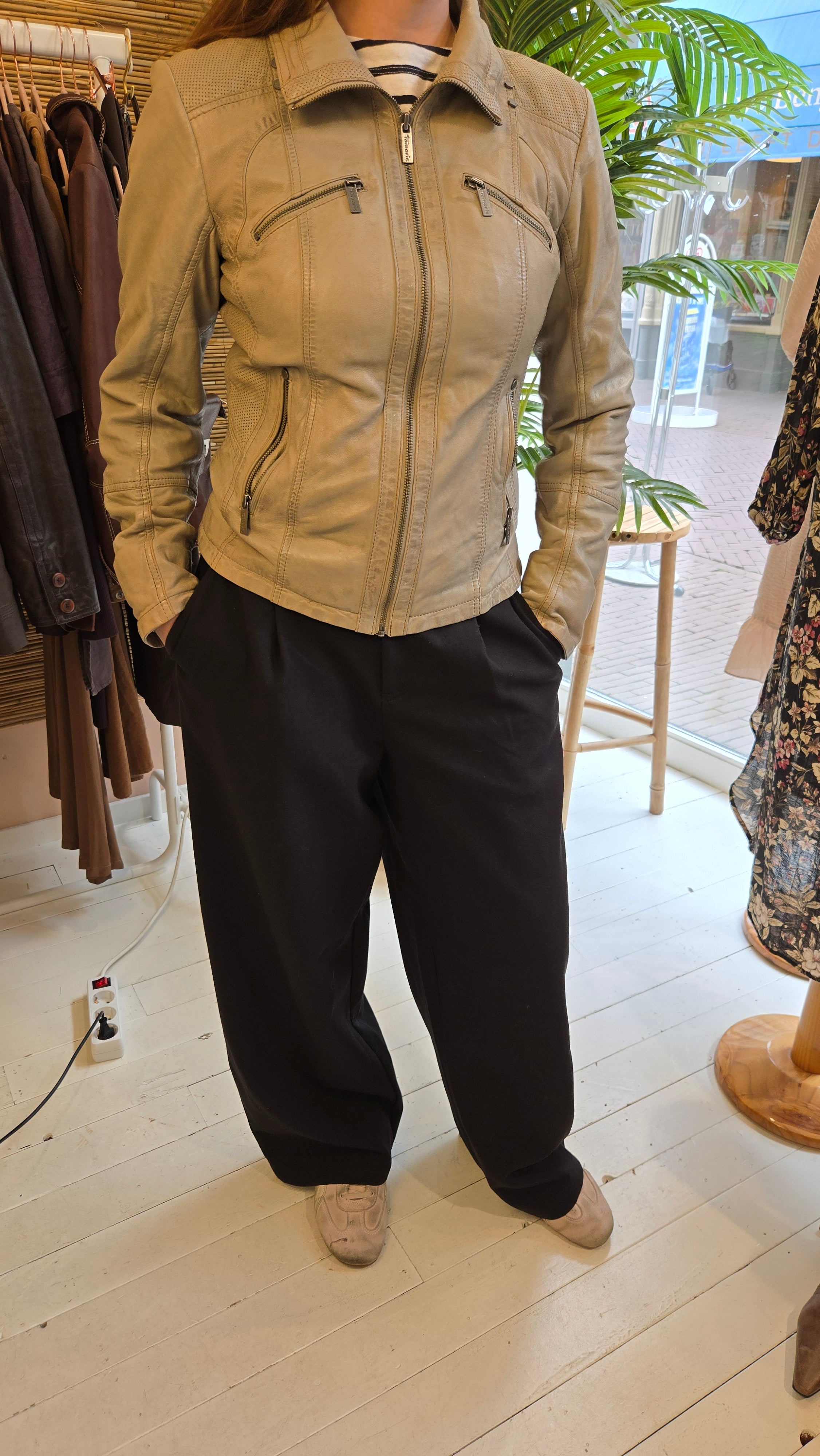 Tamaris Beige Echt Leren Jas Dames 36 / S