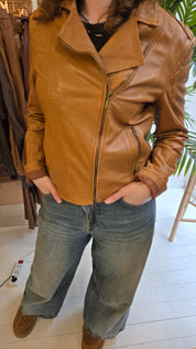 Esprit Cognac Bruine Echt Leren Bikerjas Dames 40 / L