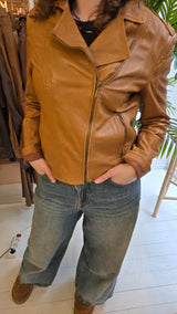 Esprit Cognac Bruine Echt Leren Bikerjas Dames 40 / L