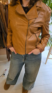 Esprit Cognac Bruine Echt Leren Bikerjas Dames 40 / L