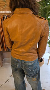 Esprit Cognac Bruine Echt Leren Bikerjas Dames 40 / L