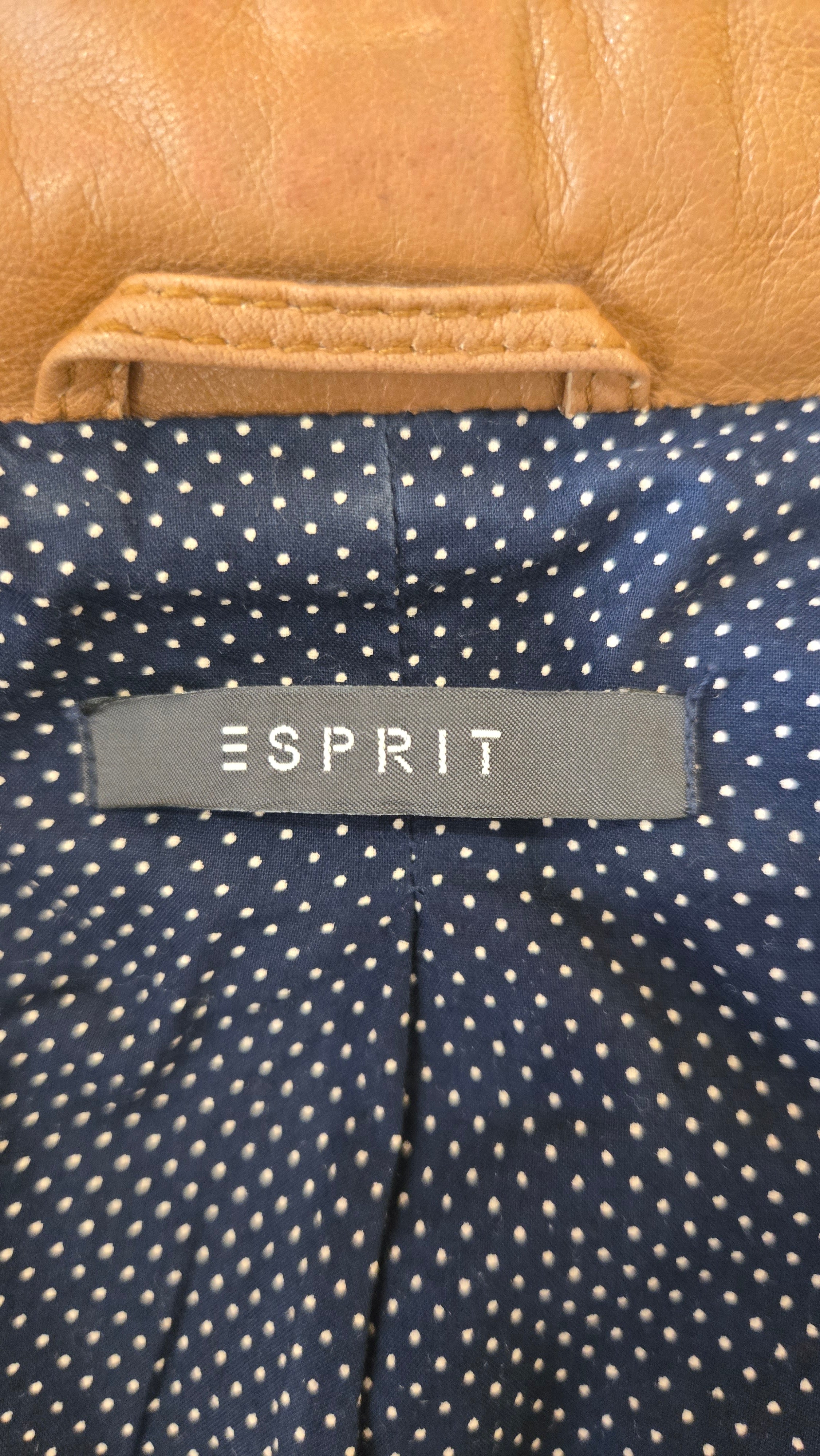 Esprit Cognac Bruine Echt Leren Bikerjas Dames 40 / L
