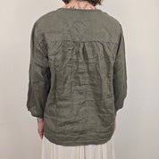 Adagio Olijfgroene Linnen Blouse Dames EU 44 / XXL