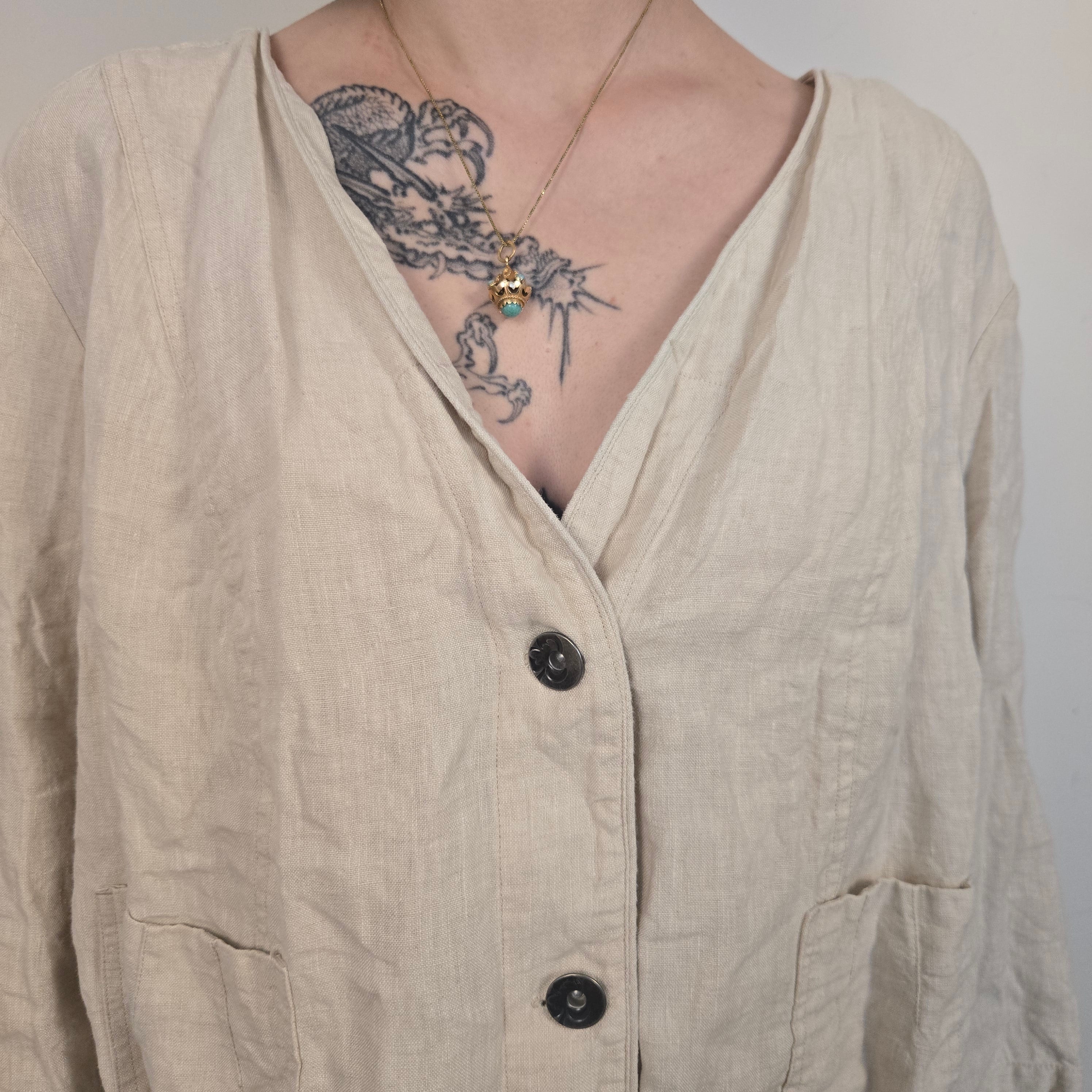 Ulla Popken Beige Linnen Blouse Dames EU 50/52 5XL