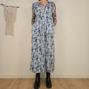 Zara Dames Blauwe Gebloemde Jurk Maat M