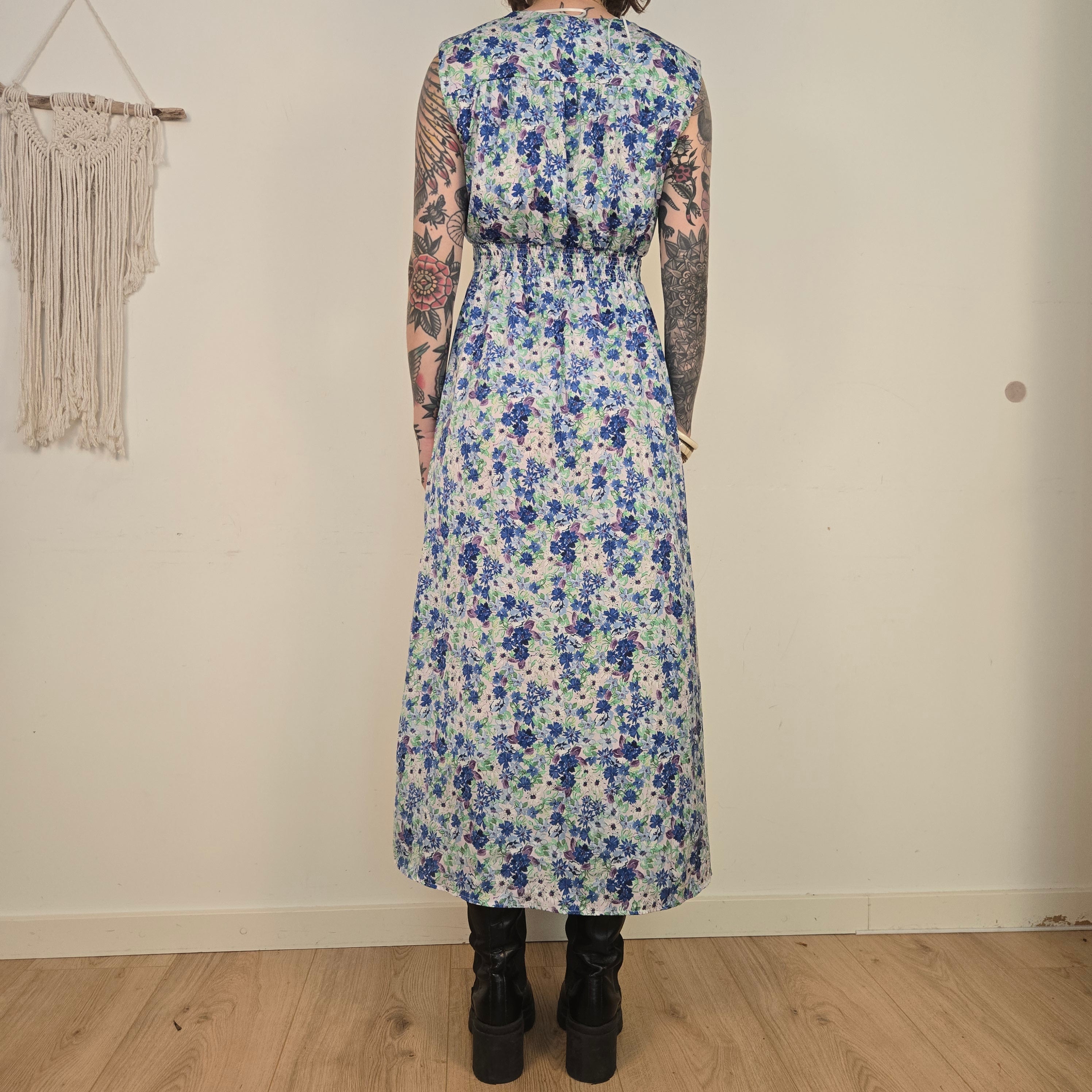 Zara Dames Blauwe Gebloemde Jurk Maat M