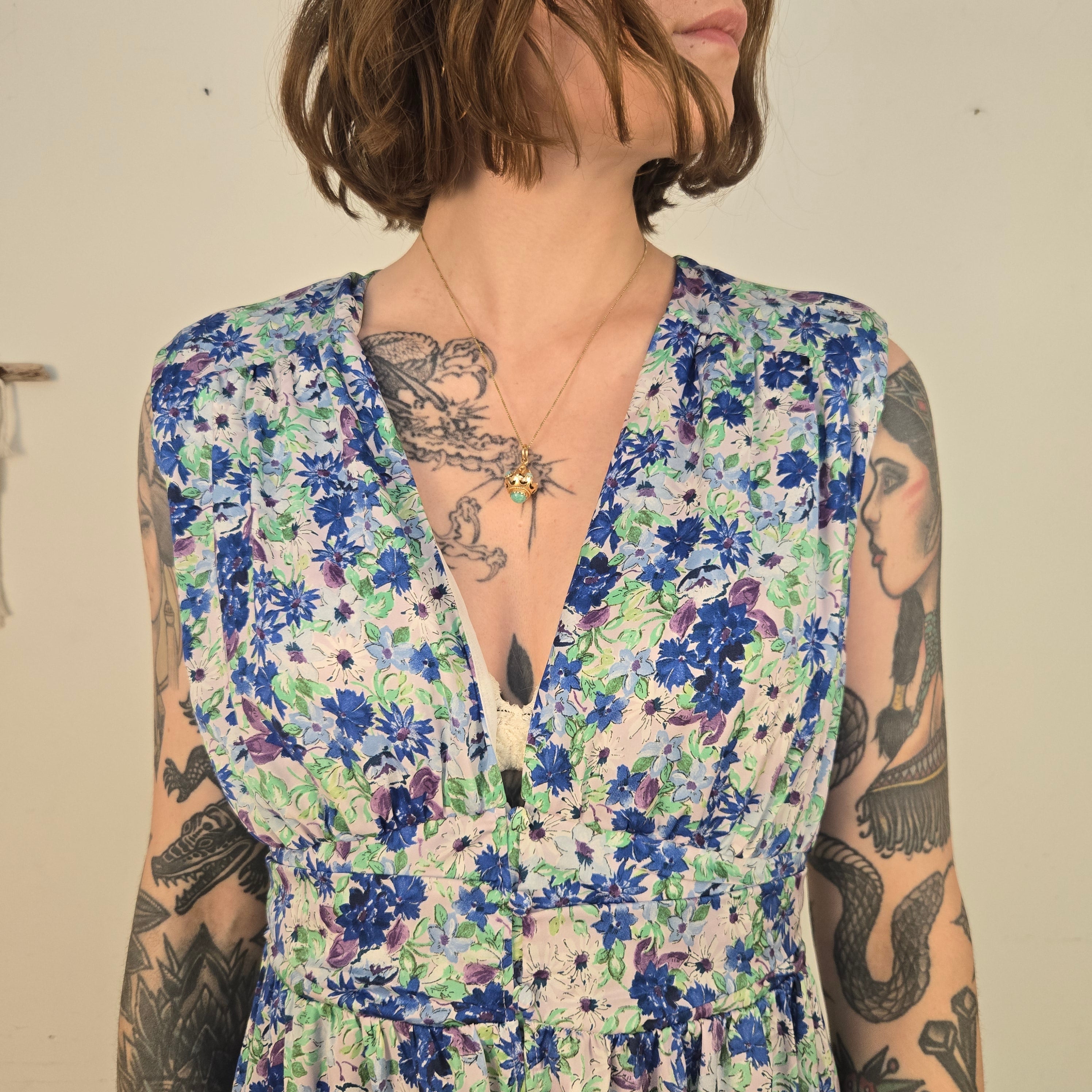 Zara Dames Blauwe Gebloemde Jurk Maat M