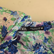 Zara Dames Blauwe Gebloemde Jurk Maat M