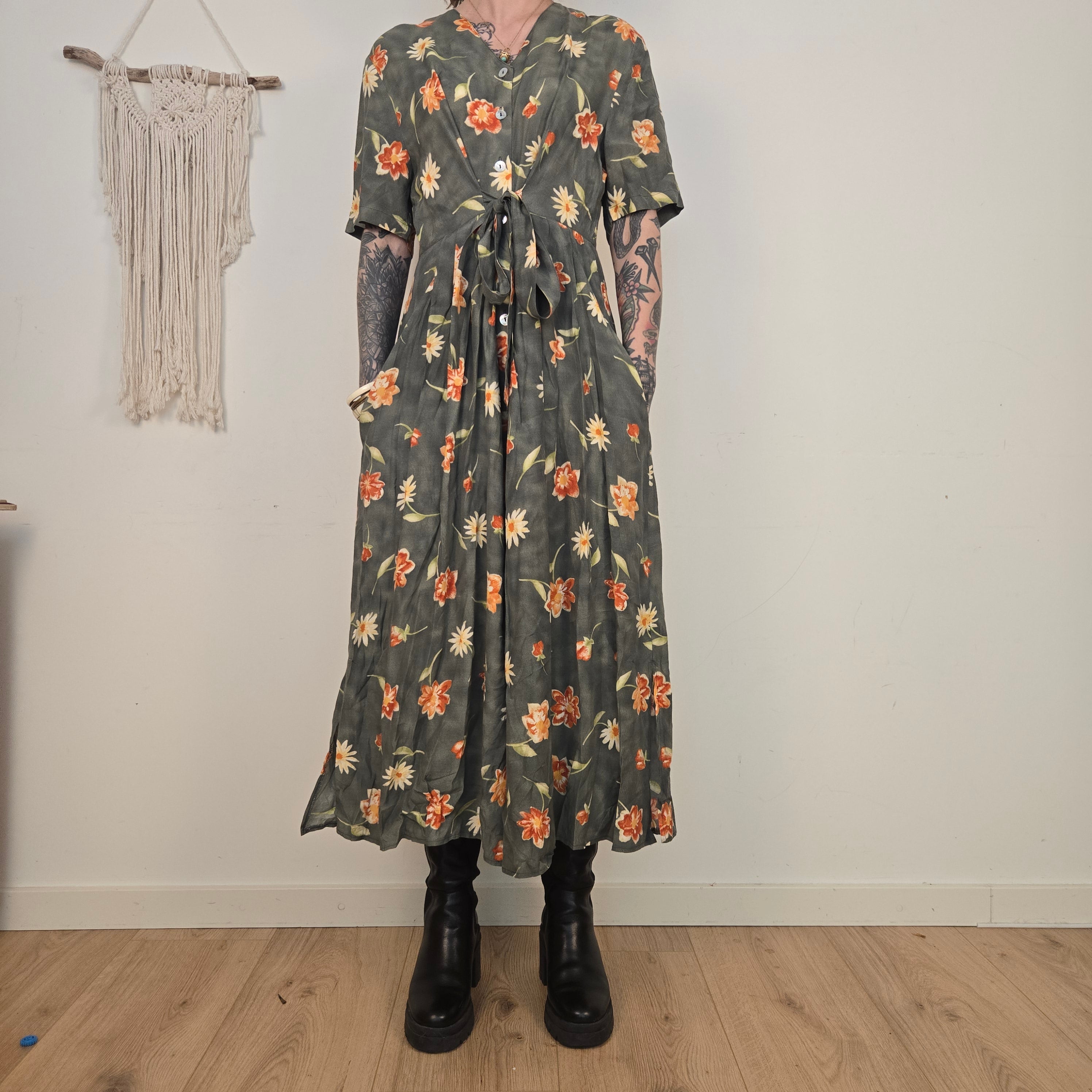 Bonita Dames Groene Gebloemde Jurk Maat 42 / XL
