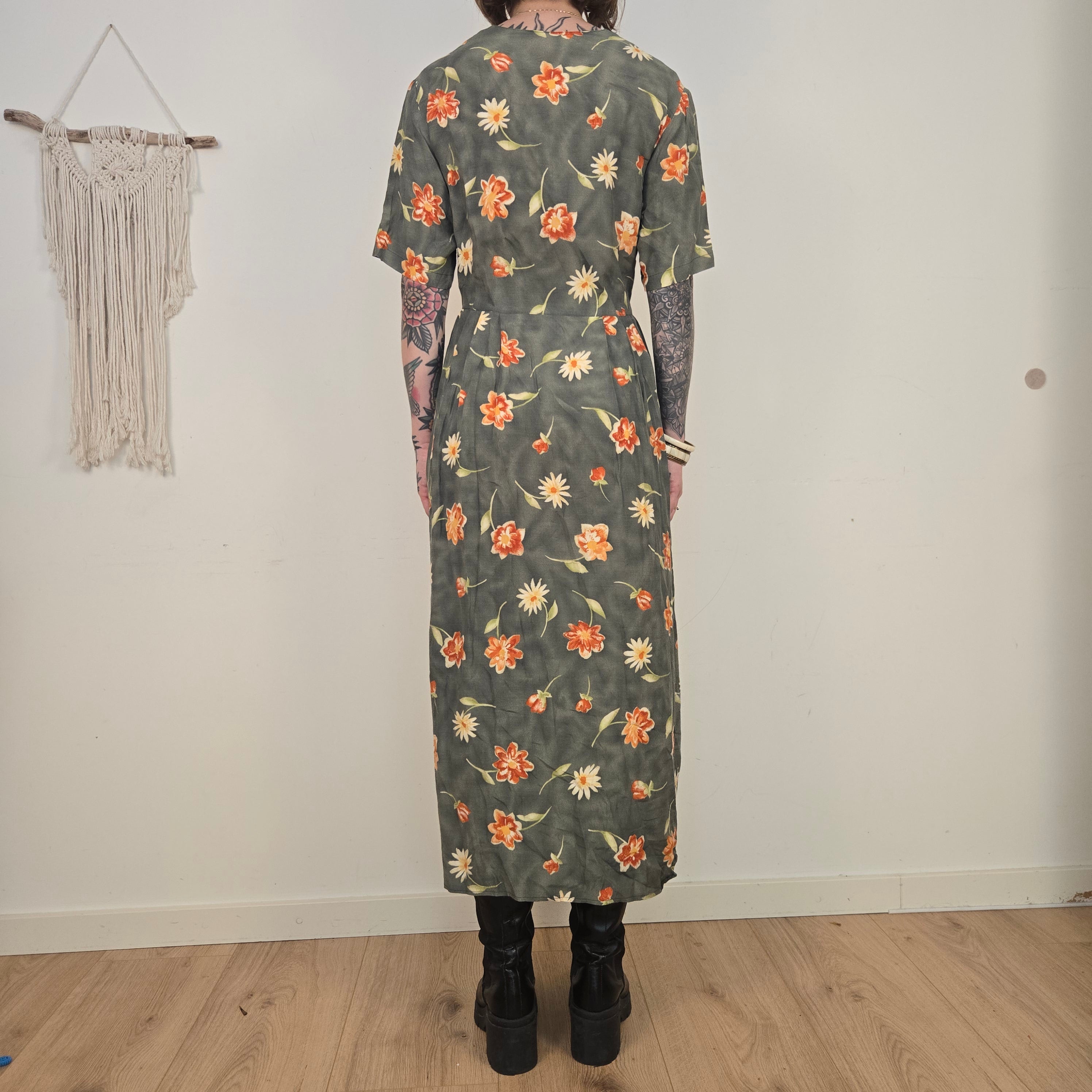 Bonita Dames Groene Gebloemde Jurk Maat 42 / XL