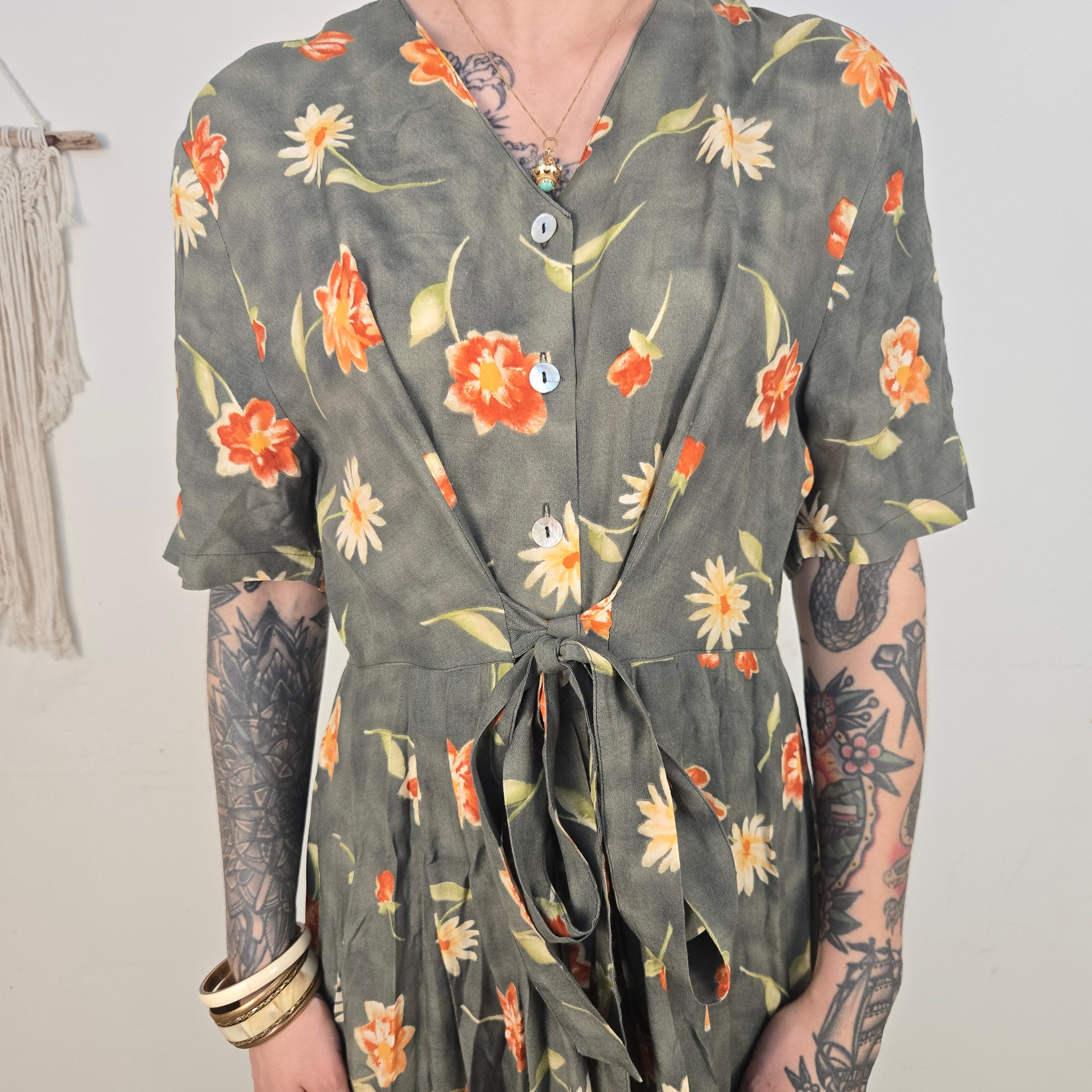 Bonita Dames Groene Gebloemde Jurk Maat 42 / XL