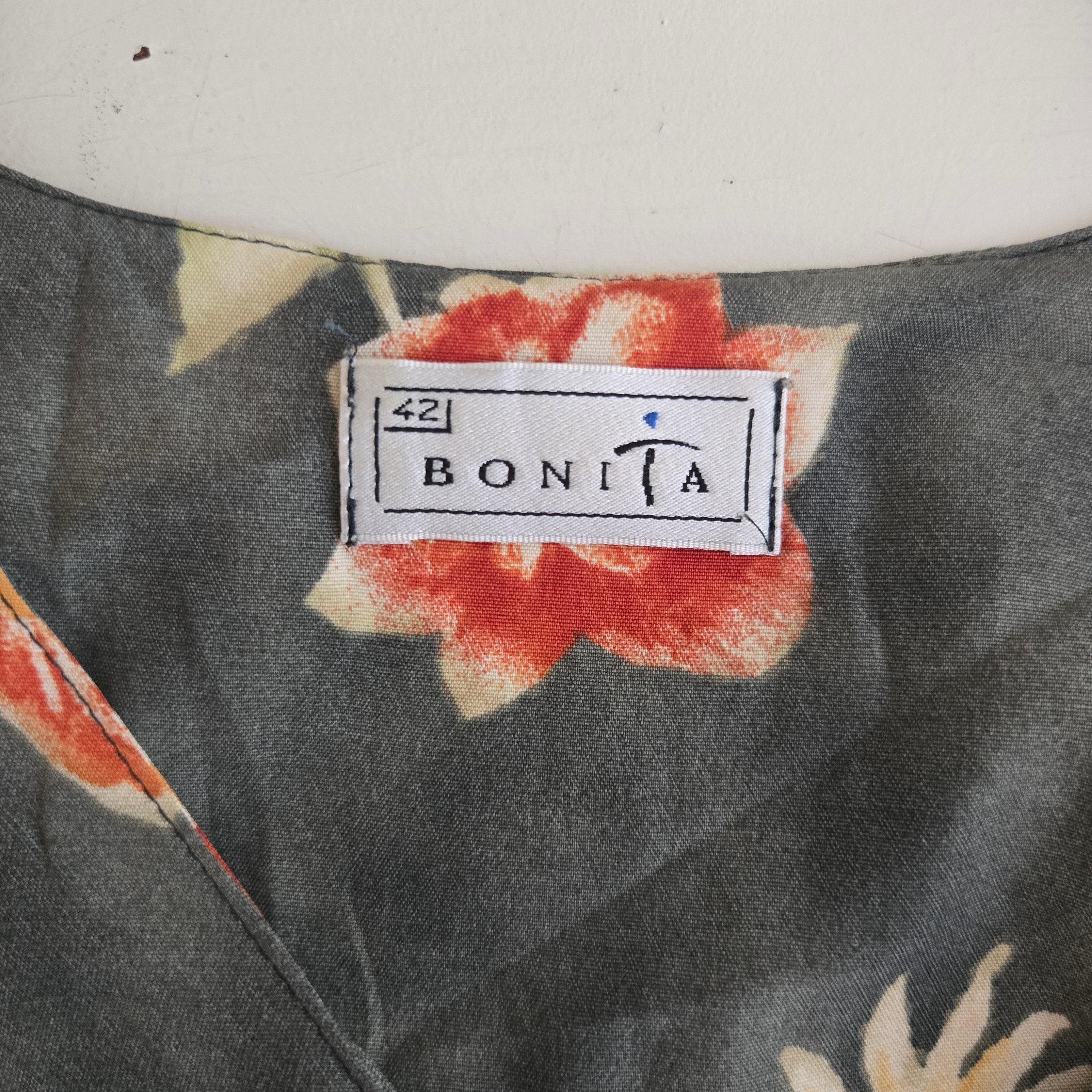 Bonita Dames Groene Gebloemde Jurk Maat 42 / XL