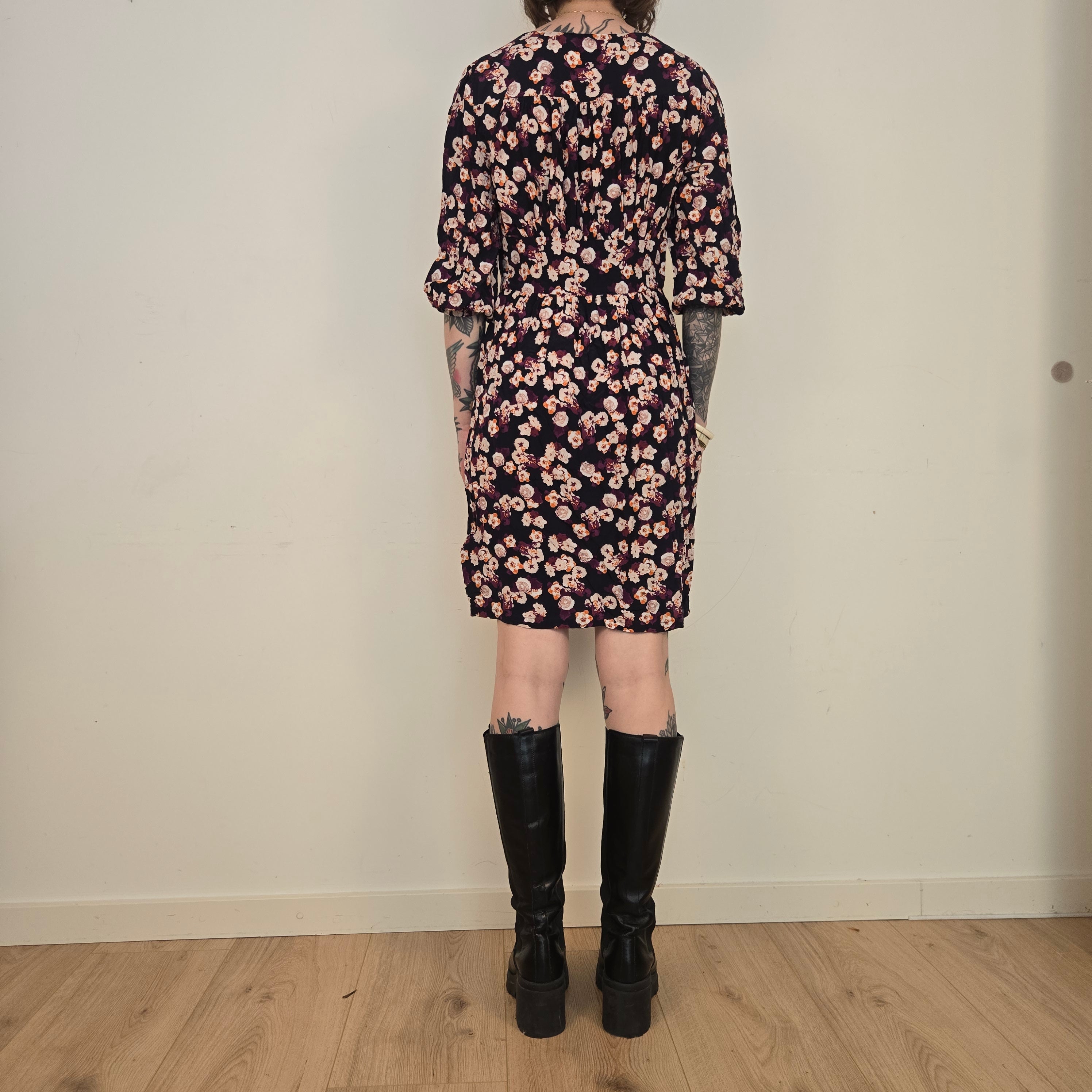 Tommy Hilfiger Dames Donkerblauwe Gebloemde Jurk Maat 8 / S