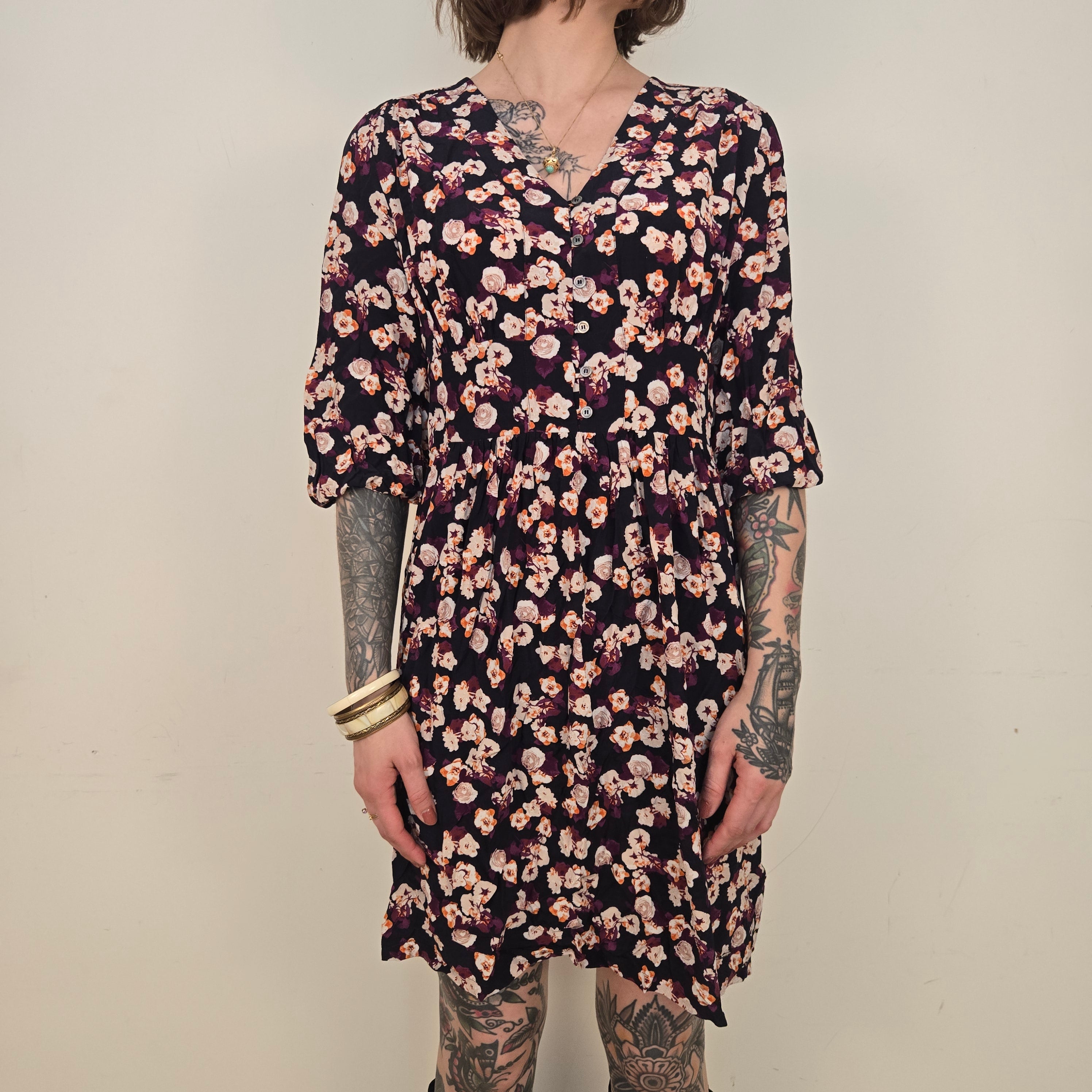 Tommy Hilfiger Dames Donkerblauwe Gebloemde Jurk Maat 8 / S