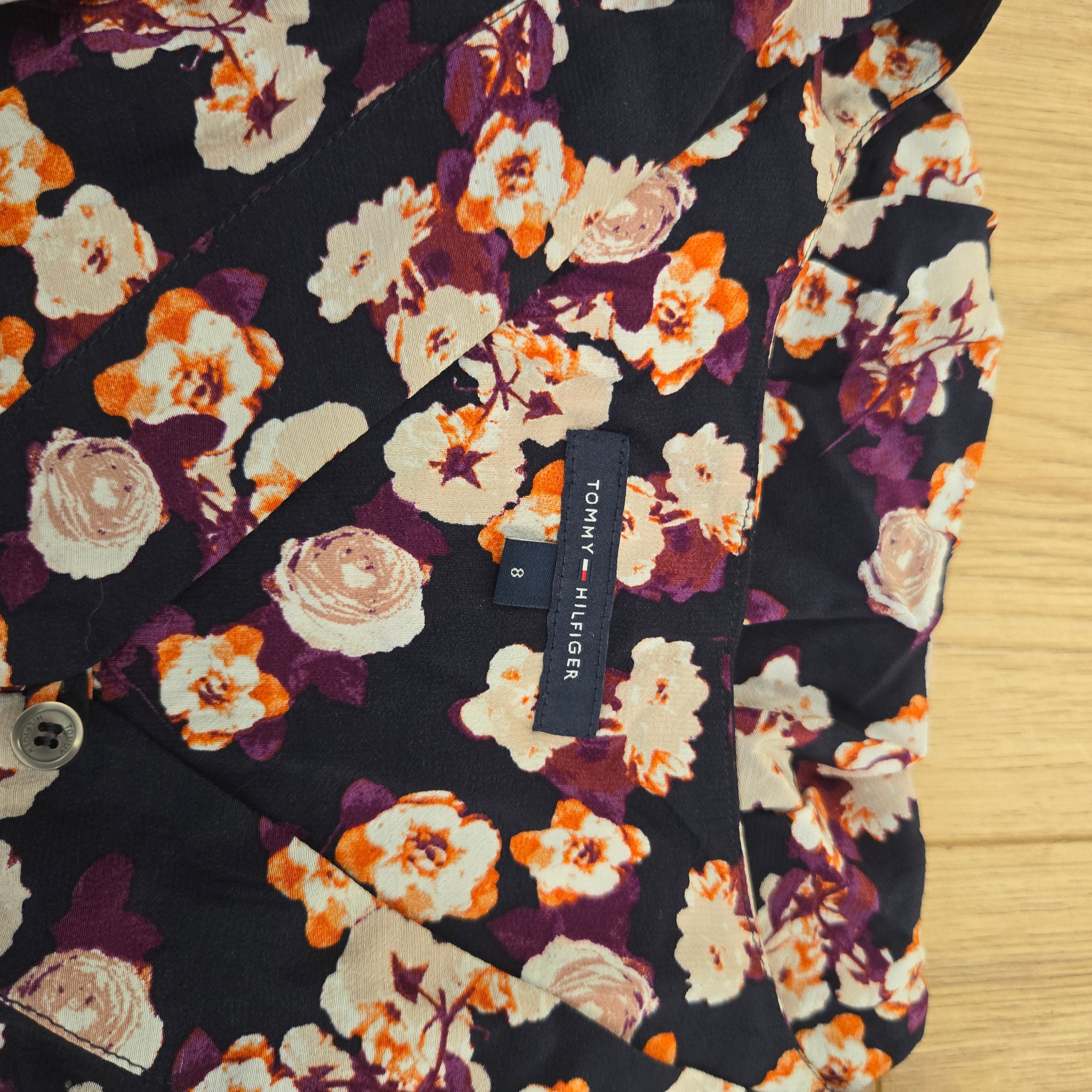 Tommy Hilfiger Dames Donkerblauwe Gebloemde Jurk Maat 8 / S