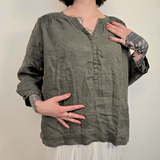 Adagio Olijfgroene Linnen Blouse Dames EU 44 / XXL