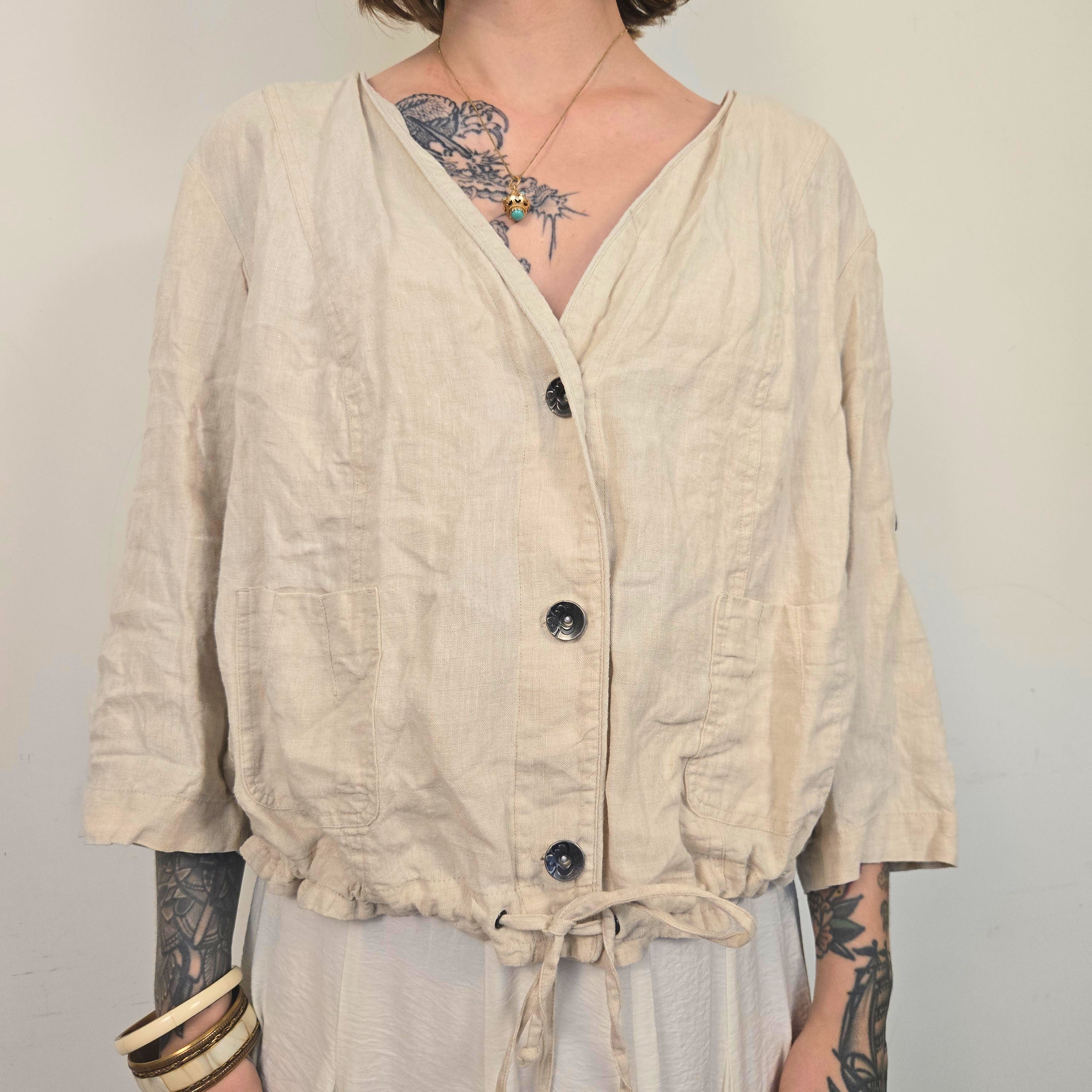 Ulla Popken Beige Linnen Blouse Dames EU 50/52 5XL
