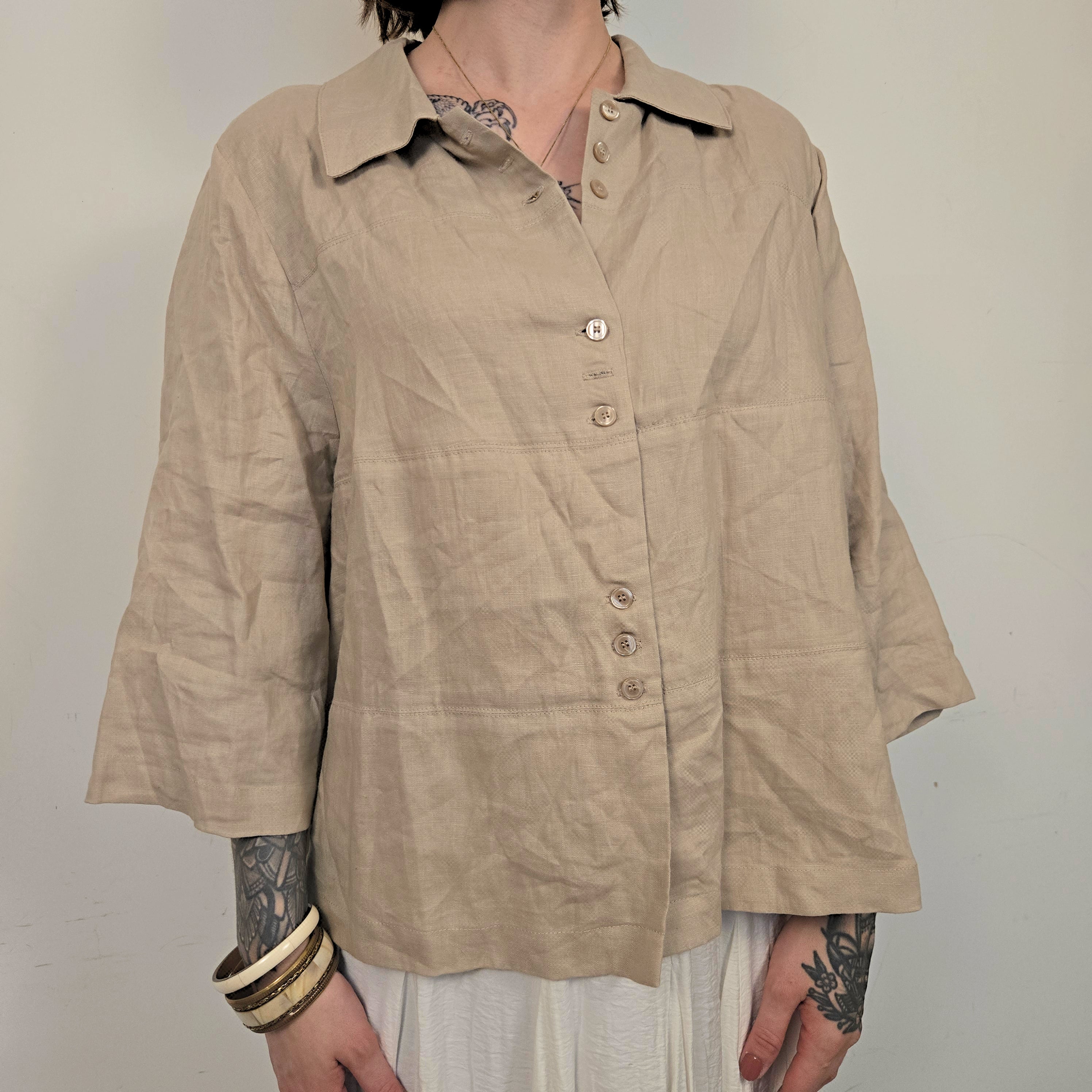 Canda Beige Linnen Blouse Dames EU 52 / 6XL
