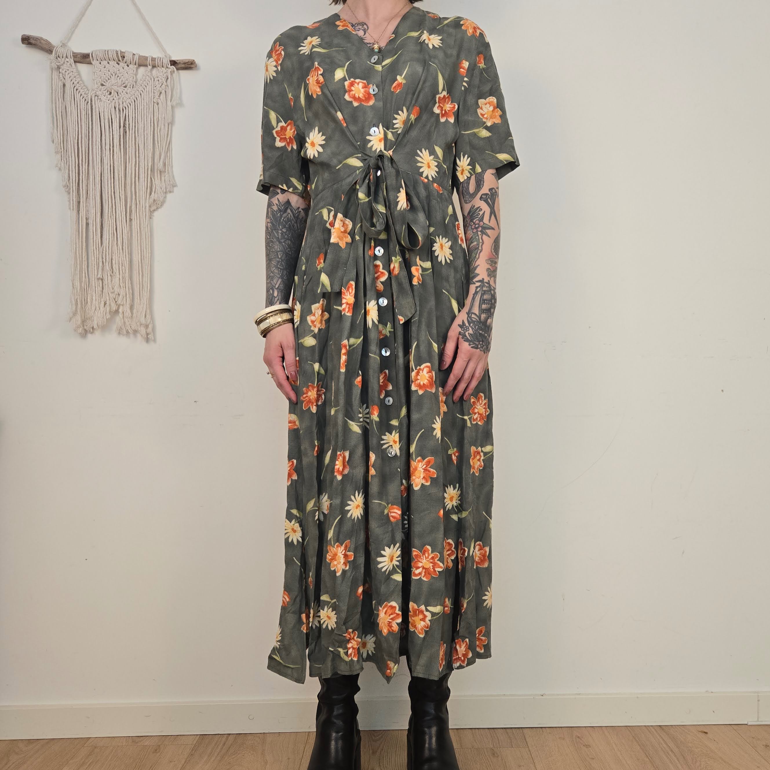 Bonita Dames Groene Gebloemde Jurk Maat 42 / XL