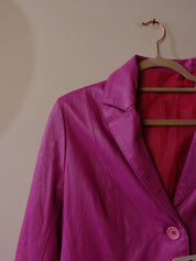 Vintage Dressing Roze Leren Cropped Blazer Maat 44