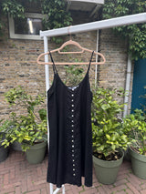 Stockholm Atelier Zwarte Linnenlook Slipdress Met Knopen Dames Maat 40 / M
