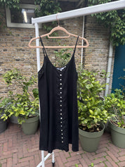 Stockholm Atelier Zwarte Linnenlook Slipdress Met Knopen Dames Maat 40 / M