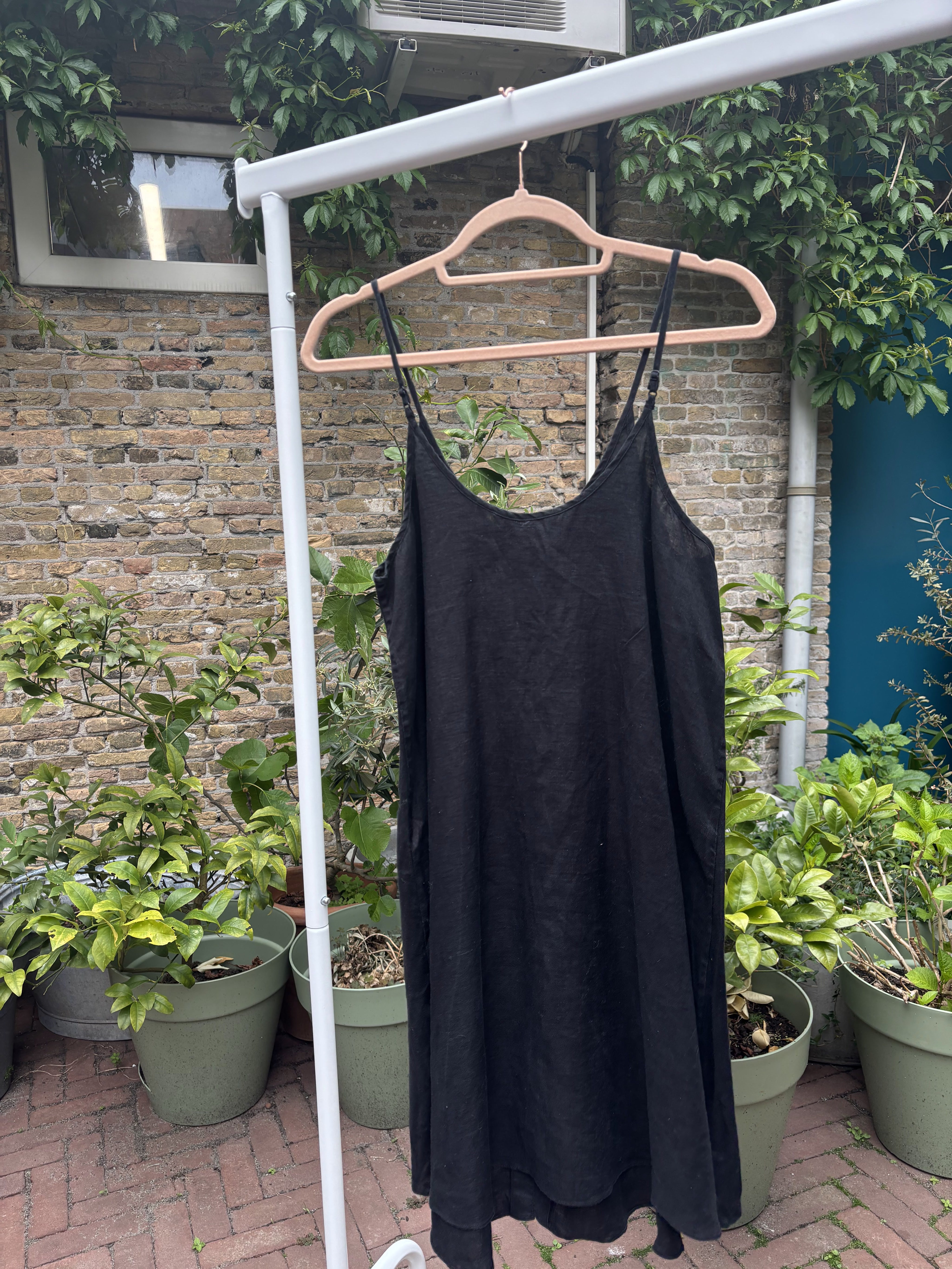 Stockholm Atelier Zwarte Linnenlook Slipdress Met Knopen Dames Maat 40 / M